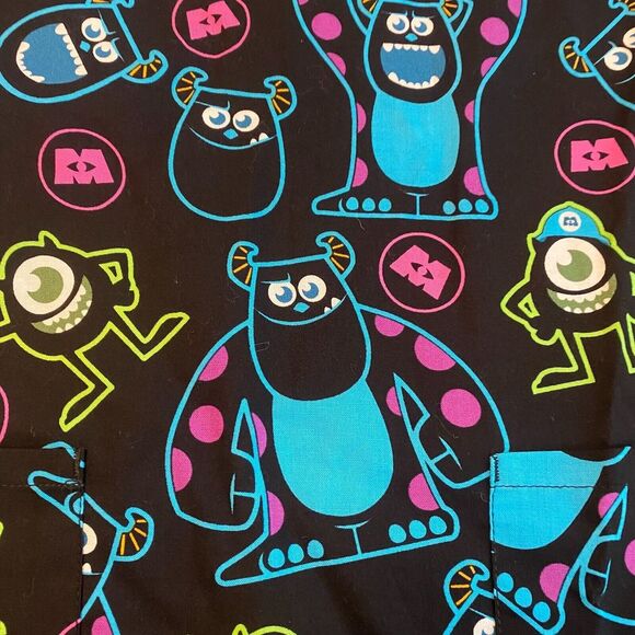 Disney Monsters Scrub Top Womens Size Small Sully and Mike Short Sleeve V-Neck - Picture 3 of 12
